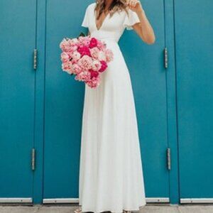 Halston Heritage Ivory Flutter Sleeve Maxi Dress